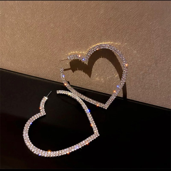 New Big Heart Diamond Hoop Earrings - Picture 4 of 5